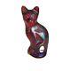 Fenton Ruby Red Carnival Glass Sitting Cat Iridescence 5 Tall VTG With Sticker