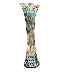 Fenton Rustic Iridescent Cobalt Blue Carnival Glass 15.5 Vase