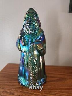 Fenton Santa Claus Green Iridescent Carnival Glass