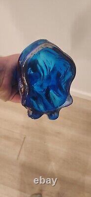 Fenton Signed Art Glass Iridescent Carnival Glass 11 Colbalt Winking Alley Cat