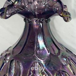 Fenton Signed SWAN VASE Purple Opalescent Iridescent Carnival Glass Art Ruffles