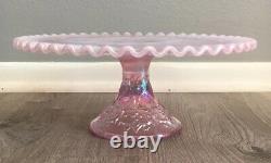 Fenton Spanish Lace Iridescent Pink Cake Plate Stand Glass Pedestal Vintage