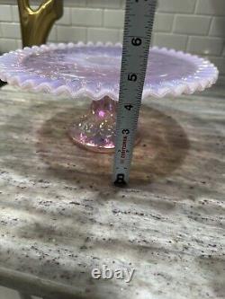 Fenton Spanish Lace Iridescent Pink French Opalescent Cake Plate Stand Pedestal