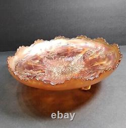 Fenton Stag And Holly Marigold Carnival Glass Iridescent 3 Footed Bowl