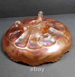 Fenton Stag And Holly Marigold Carnival Glass Iridescent 3 Footed Bowl