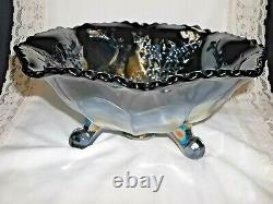 Fenton Stag & Holly 3 Toed Bowl Amethyst Iridescent Color Carnival Glass