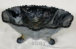 Fenton Stag and Holly Carnival Glass 3 Toed Bowl Amethyst Iridescent