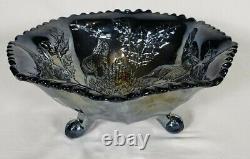 Fenton Stag and Holly Carnival Glass 3 Toed Bowl Amethyst Iridescent (gold)