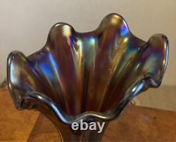 Fenton Swung Iridescent Blue Carnival Vase Antique Used