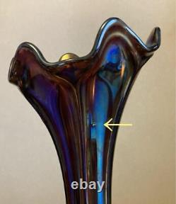 Fenton Swung Iridescent Blue Carnival Vase Antique Used