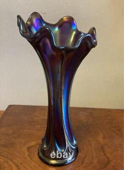 Fenton Swung Iridescent Blue Carnival Vase Antique Used