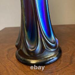 Fenton Swung Iridescent Blue Carnival Vase Antique Used