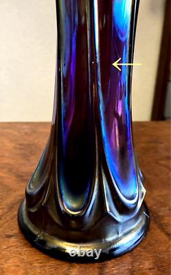 Fenton Swung Iridescent Blue Carnival Vase Antique Used