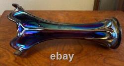 Fenton Swung Iridescent Blue Carnival Vase Antique Used