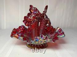 Fenton Three Lily Epergne Red Carnival Glass, Hobnail, Beautiful, Outstanding