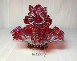 Fenton Three Lily Epergne Red Carnival Glass, Hobnail, Beautiful, Outstanding