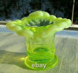 Fenton Topaz Opalescent Glass #37 Miniature Mini JIP Vase 2. H x2.5W RARE GLOWS