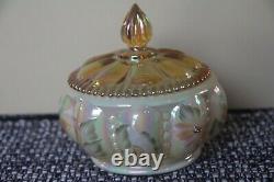 Fenton USA Candy Dish Glass Kelley Signd Yellow Carnival Signed Opalescent Bowl