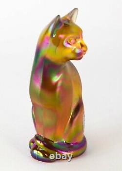 Fenton USA Stylized Handmade Iridescent Carnival Art Glass Sitting Cat 5 1/8