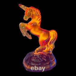 Fenton Unicorn Amberina Red Carnival Glass Cadmium Glow Original Sticker Amazing