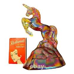 Fenton Unicorn Amberina Red Carnival Glass Cadmium Glow Original Sticker Amazing