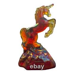 Fenton Unicorn Amberina Red Carnival Glass Cadmium Glow Original Sticker Amazing