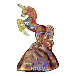 Fenton Unicorn Amberina Red Carnival Glass Cadmium Glow Original Sticker Amazing