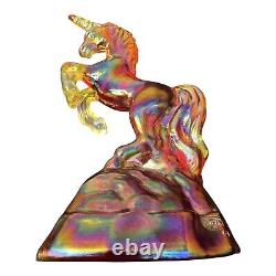 Fenton Unicorn Amberina Red Carnival Glass Cadmium Glow Original Sticker Amazing