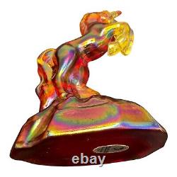 Fenton Unicorn Amberina Red Carnival Glass Cadmium Glow Original Sticker Amazing