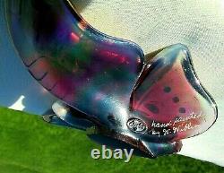 Fenton Vintage 1990's Plum Opalescent & Iridized HP Butterfly Rare HTF