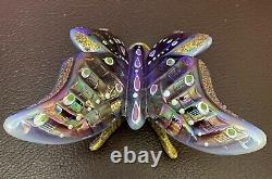 Fenton Vintage 1990's Plum Opalescent & Iridized HP Butterfly Rare HTF BOX Stand