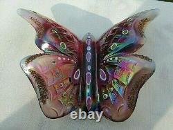 Fenton Vintage Plum Opalescent & Iridized HP Butterfly Rare HTF