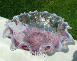 Fenton Violet Opalescent Carnival Glass Berries-Leaf Bowl 8W x 4H Mint