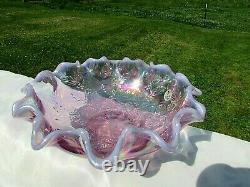 Fenton Violet Opalescent Carnival Glass Berries-Leaf Bowl 8W x 4H Mint