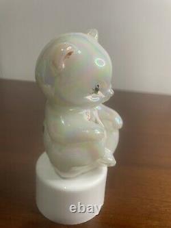Fenton White Carnival? Opalescent? Sitting Bear Hand Painted Gold Roses Signed