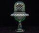 Fenton Willow Green Opalescent Hobnail Carnival Glass Hobnail 3 Pc Fairy Lamp