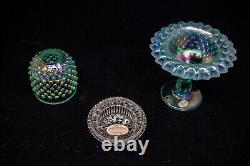 Fenton Willow Green Opalescent Hobnail Carnival Glass Hobnail 3 Pc Fairy Lamp