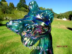 Fenton Winking Alley Cat 11 Iridescent Carnival Glass Green/Blue ON SALE
