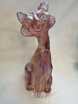 Fenton Winking Alley Cat 11 Iridescent Carnival Glass PINK Excellent