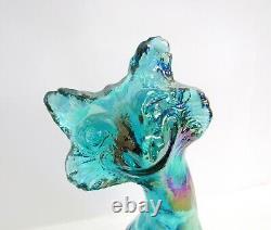 Fenton Winking Alley Cat Blue Topaz Iridescent Carnival Glass