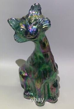 Fenton Winking Alley Cat Iridescent Green Blue Carnival Glass Figurine 11