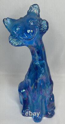 Fenton Winking Alley Cat Iridescent Icy Blue Carnival Glass, 10.5 Tall