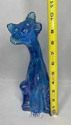 Fenton Winking Alley Cat Iridescent Icy Blue Carnival Glass, 10.5 Tall
