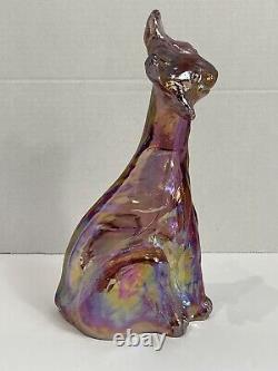 Fenton Winking Alley Cat Pink 11 Iridescent Carnival Glass Gorgeous Midcentury