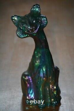 Fenton Winking Alley cat 11 Iridescent Carnival Glass Green