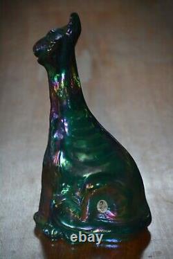 Fenton Winking Alley cat 11 Iridescent Carnival Glass Green
