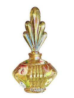 Fenton Yellow Amber Opalescent Hand Painted & Signed Perfume Bottle with Stopper