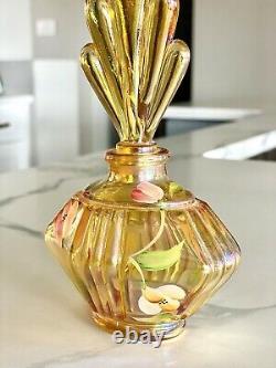 Fenton Yellow Amber Opalescent Hand Painted & Signed Perfume Bottle with Stopper