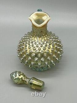 Fenton for Levay Carnival Gold Aqua Opalescent Hobnail Glass Cruet withStopper