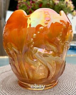 FentonORANGE OPALESCENT CARNIVAL ATLANTIS KOI FISH VASE. 1980's. Gorgeous